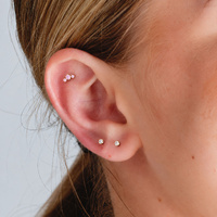 Gold Titanium Bezel Set Trio Pink Cubic Zirconia - Threadless 18G - 7mm Flatback Stud 
