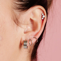  Titanium Bezel Set Trio Cubic Zirconia - Threadless 18G - 7mm Flatback Stud 