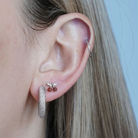  Titanium Cherries Red Cubic Zirconia - Threadless 18G - 7mm Flatback Stud 