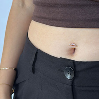 Gold Titanium Half Moon Pink Cubic Zirconia - Threadless 14G - 10mm Floating Navel