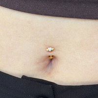 Gold Titanium Heart & Wings Cubic Zirconia -Threadless 14G - 10mm Floating Navel