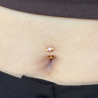 Gold Titanium Heart & Wings  Pink Cubic Zirconia - Threadless 14G - 10mm Floating Navel