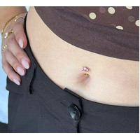 Gold Titanium Bezel Set Trio Pink Cubic Zirconia - Threadless 14G - 10mm Floating Navel
