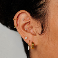 Gold Steel - Premium Zirconia - Cross - 5mm Threadless Attachment