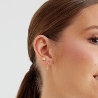 Gold Steel - 3 Tapered Baguette Cubic Zirconia - 7mm Threadless Attachment