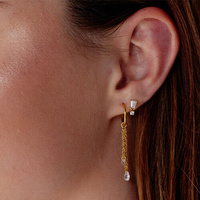 Gold Steel - Tapered Baguette And Square Charm - Cubic Zirconia - 8mm Threadless Attachment