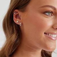 Surgical Steel - 3 Tapered Baguette Cubic Zirconia - 7mm Threadless Attachment