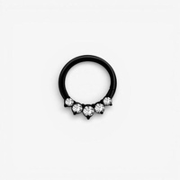 Black Steel Septum Ring - Front Facing Crown Cubic Zirconia 16 Gauge - 8mm