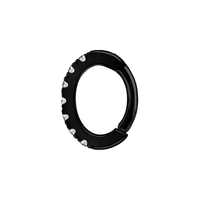 Black Steel Hinged Oval Rook Clicker Round Profile - Premium Zirconia 16 Gauge - 5mmx7mm