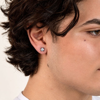 Black Steel Ear Studs - Round Premium Zirconia