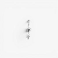 Surgical Steel Belly Ring - Crystal Jewelled Cross Jewellery Charm 14 Gauge - 10mm