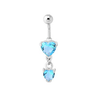 Surgical Steel Belly Ring - Jewelled Hearts 