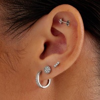Surgical Steel Huggies Hoop Earrings - Square Cubic Zirconia 20 Gauge - 12mm