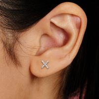 Surgical Steel Ear Studs - 'X' - Cubic Zirconia