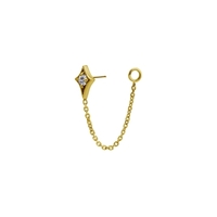 18K Gold Attachment for Threadless Labret - Diamond Star with Chain - Premium Zirconia - 6.5mm