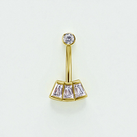 18K Gold and Gold Titanium Threadless Rook Banana Bar - Tapered Baguette Premium Zirconia 16 Gauge - 8mm