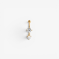 Gold Steel Double Jewelled Belly Ring - Pear Shaped Jewel 14 Gauge - 10mm