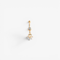 Gold Steel Double Jewelled Belly Ring - Heart and Marquise Jewells