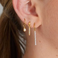 Gold Steel Labret 5 Stone Pave Set Bar Charm - Cubic Zirconia