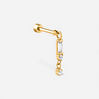 Gold Steel Flat Back Labret Baguette Dangle Jewellery Charm - Cubic Zirconia