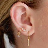 Gold Steel 5 Stone Pave Set Bar Charm - Cubic Zirconia