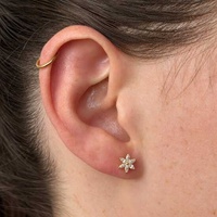 Gold Titanium - Cubic Zirconia Marquise Flower - Threadless 18G - 7mm Flatback Stud
