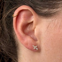 Gold Titanium - Cubic Zirconia Pointed Flower - Threadless 18G - 7mm Flatback Stud