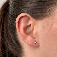 Titanium - Cubic Zirconia Four Pointed Star - Threadless 18G - 7mm Flatback Stud