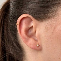 Gold Titanium - Cubic Zirconia Four Pointed Star - Threadless 18G - 7mm Flatback Stud
