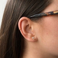 Gold Titanium - Cubic Zirconia Flower Stem - Threadless 18G - 7mm Flatback Stud