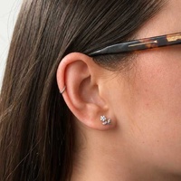 Titanium -  Cubic Zirconia Flower Stem - Threadless 18G - 7mm Flatback Stud