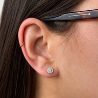 Gold Titanium - Cubic Zirconia Sunflower - Threadless 18G - 7mm Flatback Stud