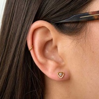 Gold Titanium - Cubic Zirconia Dual Heart - Threadless 18G - 7mm Flatback Stud