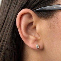 Gold Titanium - Cubic Zirconia Drop Pendant  - Threadless 18G - 7mm Flatback Stud