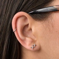 Titanium - Cubic Zirconia Diamond Dual Star  - Threadless 18G - 7mm Flatback Stud