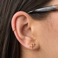 Gold Titanium - Cubic Zirconia Diamond Dual Star - Threadless 18G - 7mm Flatback Stud