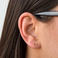 Gold Titanium -  Cubic Zirconia Open Star - Threadless 18G - 7mm Flatback Stud
