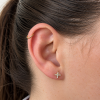 Gold Titanium - Cubic Zirconia Eight Pointed Star - Threadless 18G - 7mm Flatback Stud
