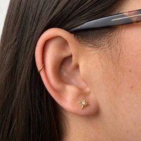 Gold Titanium - Cubic Zirconia Lotus Star - Threadless 18G - 7mm Flatback Stud