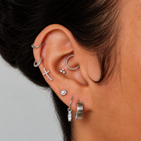 Titanium - Cubic Zirconia Curved Cross - Threadless 18G - 7mm Flatback Stud