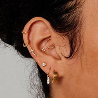 Gold Titanium - Cubic Zirconia Curved Cross - Threadless 18G - 7mm Flatback Stud