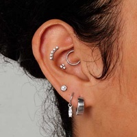 Titanium - Cubic Zirconia Studded Curve  - Threadless 18G - 7mm Flatback Stud
