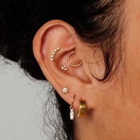 Gold Titanium - Cubic Zirconia Studded Curve - Threadless 18G - 7mm Flatback Stud