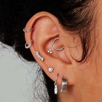 Titanium - Cubic Zirconia Trapezoid Fan - Threadless 18G - 7mm Flatback Stud