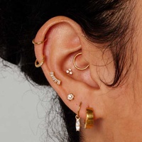 Gold Titanium - Cubic Zirconia Trapezoid Fan - Threadless 18G - 7mm Flatback Stud