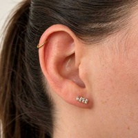 Gold Titanium - Cubic Zirconia Studded Rectangle - Threadless 18G - 7mm Flatback Stud