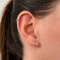 Titanium - Cubic Zirconia Studded Rectangle - Threadless 18G - 7mm Flatback Stud