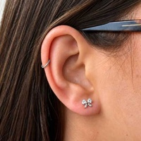 Titanium - Cubic Zirconia Crystal Bow - Threadless 18G - 7mm Flatback Stud