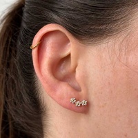 Gold Titanium - Cubic Zirconia Flower Trio - Threadless 18G - 7mm Flatback Stud