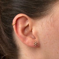 Gold Titanium - Cubic Zirconia Flower Cluster - Threadless 18G - 7mm Flatback Stud